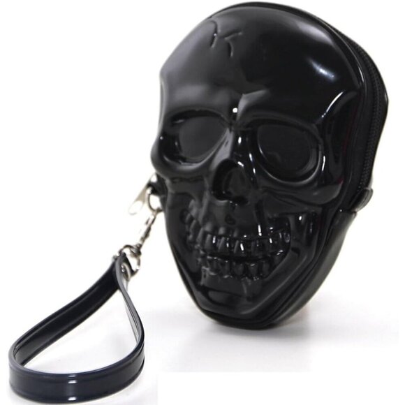 Women Black Skull Coin Purse Halloween Spooky Goth Accessories - Picture 1 of 4